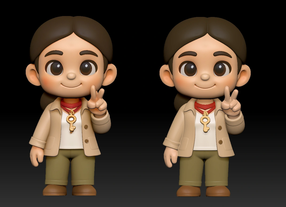 Two cartoon girl models shown side by side before and after standard preparation