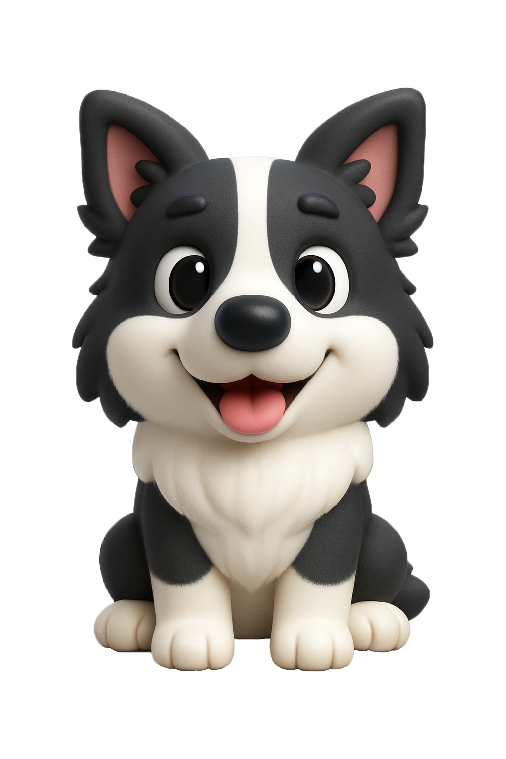 Black-and-white cartoon dog sitting and facing forward