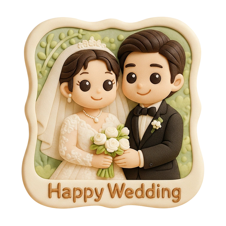 Wavy-square wedding portrait relief shown without a display easel