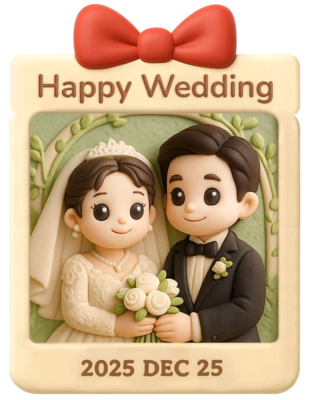 Wedding portrait relief with a gift-box-shaped outer border