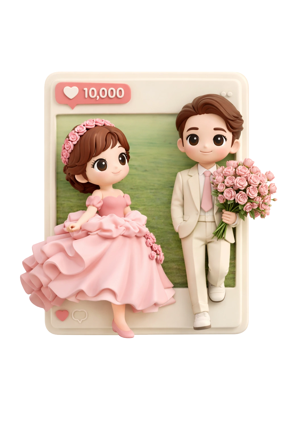 Cartoon couple in a rounded social-photo-style frame