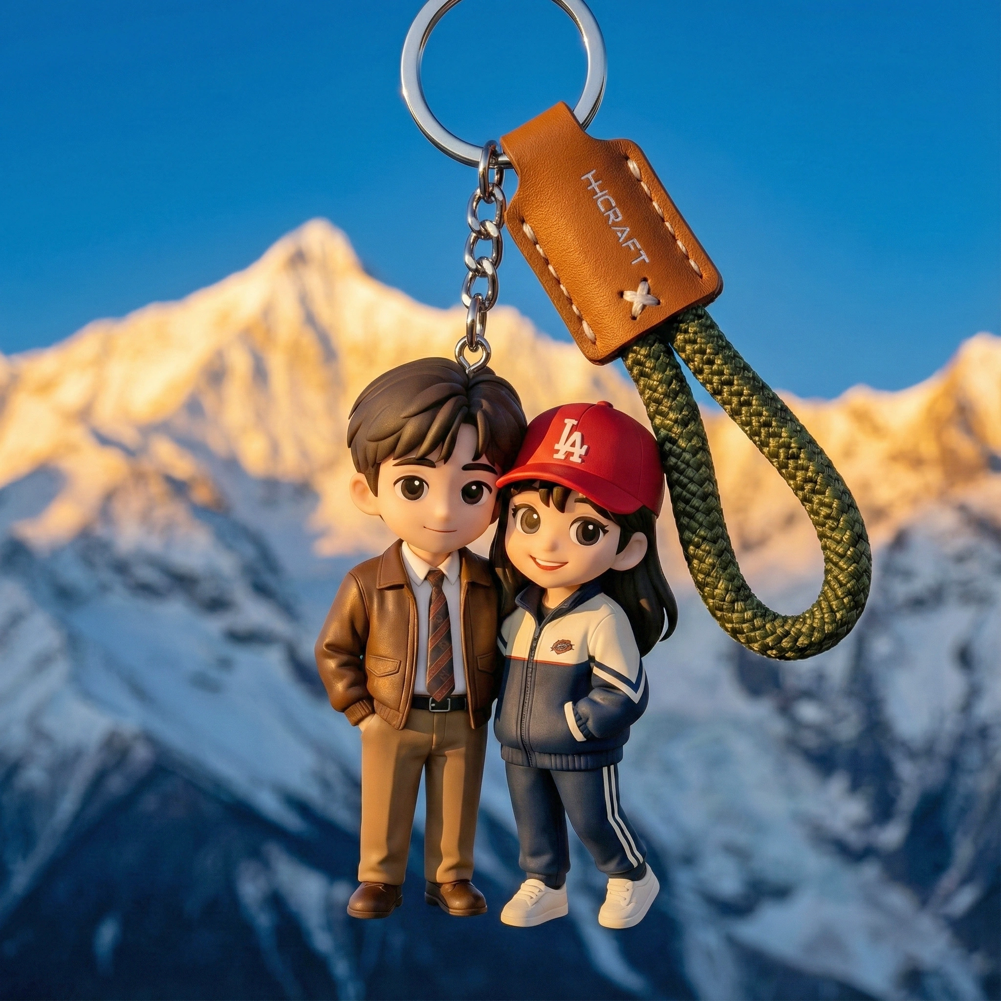 Cartoon couple charm attached to a metal keyring