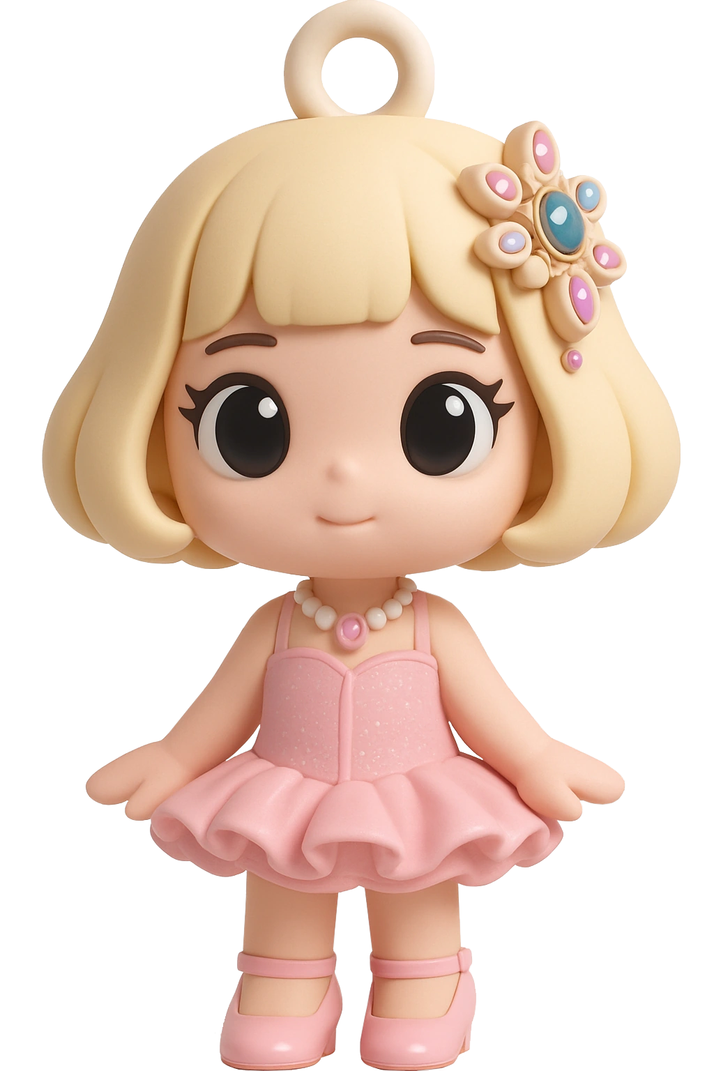 Pink-dress cartoon figure with an integrated hanging loop