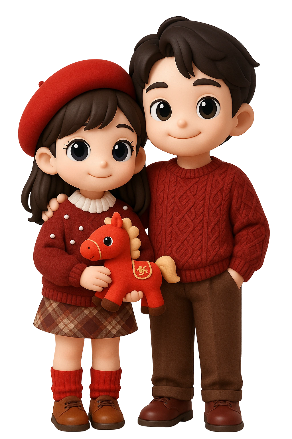 Two cartoon people standing together on a shared base
