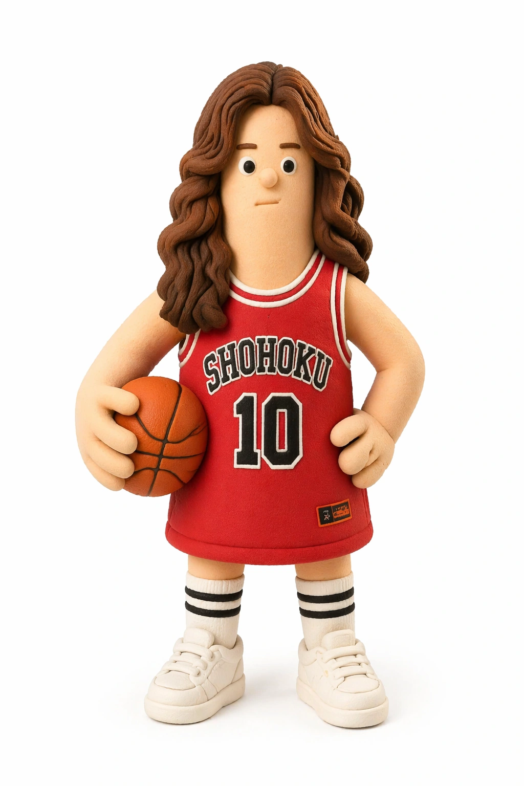 Compact cylindrical cartoon figure holding a basketball